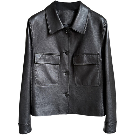 Qianchen Yi Haining New 2025 Spring and Autumn Popular Casual Sheepskin Leather Jacket Genuine Leather Jacket Women's Short Black M