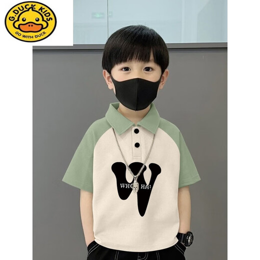 
G.DUCKKIDS pure cotton POLO shirt short-sleeved T-shirt for children's summer new style medium and large children loose splicing handsome lapel boy top 674 smiley face - black and green - POLO shirt pure cotton product 150