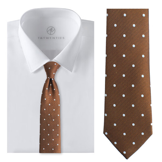 T / vingt ans French Polka Dot Brown Silk Tie à rythme des hommes Brown Brown Men's Formeal Weffice Retro Retro Mariage Tendance Cravate + Pocket Pocket Veste Tie Boîte cadeau