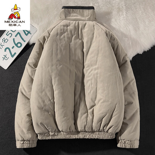 Scarecrow (MEXICAN) Japanese stand-collar cotton coat for men, velvet and thickened, American retro Hong Kong style winter coat, trendy brand ins workwear cotton coat, apricot S