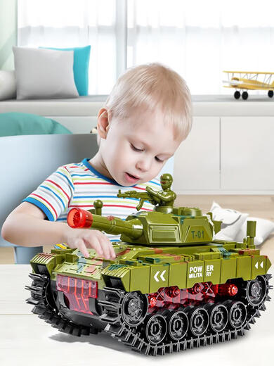 Children's Tank Toy Car Large Boys Off-Road Vehicle Electric Music Simulation Model Car 2-3 to 6 Years Old Girls Comes Standard with a Set of Batteries Camouflage Yellow-Remote Control Tank 938 Official Standard