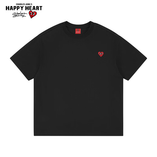 Charles Peach Heart Heavy American Pure Cotton Kurzärmel T-Shirt Print Sommerblumen Nationale Trend Männer und Frauenelbe lose und vielseitig schwarz l