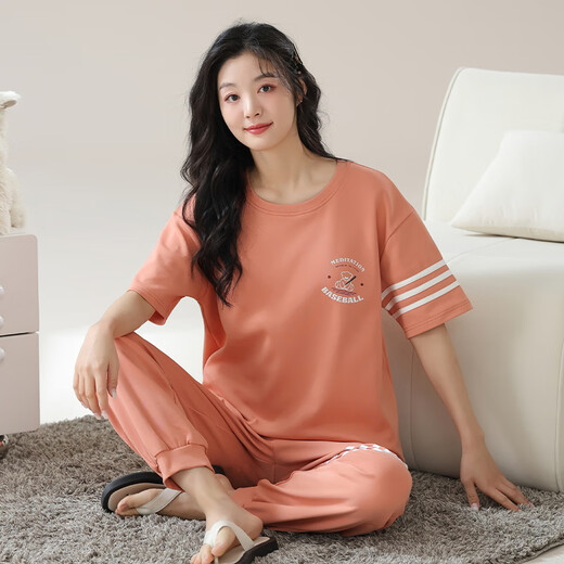 北极绒睡衣女春夏季短袖长裤纯棉韩版学生夏天可外穿全棉家居服套装 YZT9721【主图款】棉短长 M (80-100斤)