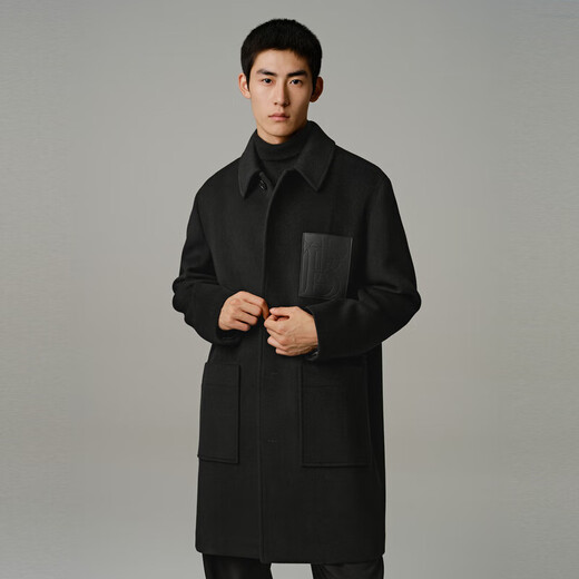 PEACEBIRD Men's Warm Wool Jacket Casual Leather Pocket Splicing Lapel Wool Coat Men's Trend Black 1 (Loose) 2XL