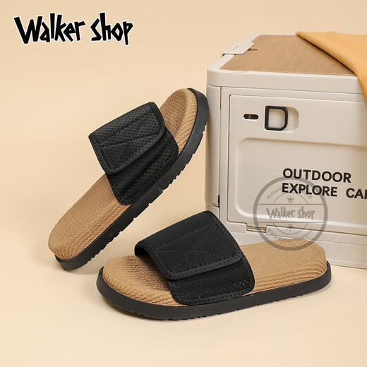 Walker Shop男士拖鞋夏季2025新款室外休闲时尚一字拖鞋个性潮百搭拖鞋沙滩鞋 黑色 41