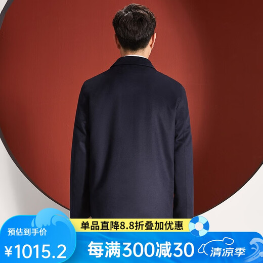 红都男装新款秋季薄款款羊毛男士夹克纯色翻领商政男茄克外套 蓝色JT19528 XL 180/96A