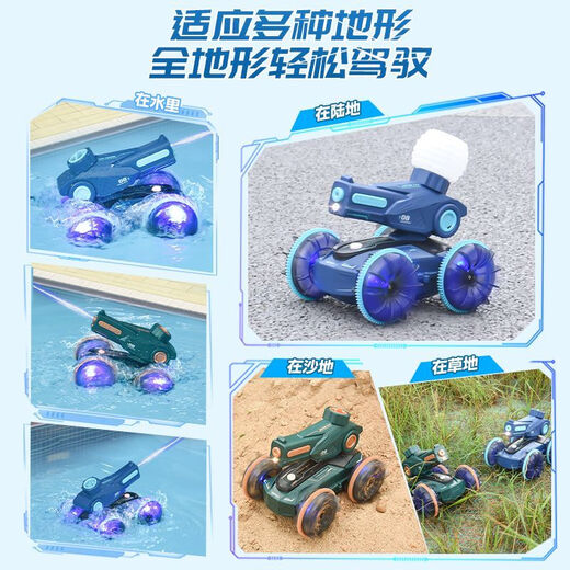 Bonath Fernbedienung Amphibious Can-Drift Tank Model Boy Elektrische Spielzeug-Fernbedienungs-Kontrollboot Spielzeug Jungen Kindertag Geschenk Single Control [Handle Fernbedienung] Sea Blau * Amphibien