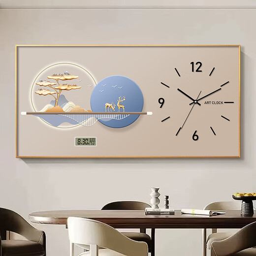 Simple and modern living room perpetual calendar electronic clock wall dining room study decorative painting light luxury versatile watch wall clock T12593 [perpetual calendar + temperature] upgraded model 120*60 (suitable for restaurants and sofas about 1.8 meters) into 4
