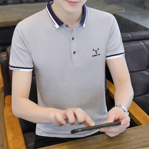 天爵鲨（SKYSIR SHARK）广东普宁男士衬衫官方广州南油十三行品牌男装翻领短袖男士T恤 672粉色 40-50-60岁 2XL