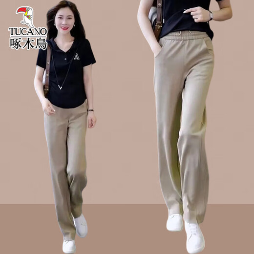 Spechts-Sommer-Outfit mit einer Reihe kleiner und modischer Anzüge für Frauen 2025 SOMMER SOMMER NEUE Casual Casual Kurzärmelhosen Zwei-Keuchen-Schwarzhosen L (Empfohlen 100 Jin [Jin entspricht 0,5 kg] -115 Jin [Jin gleich 0,5 kg])