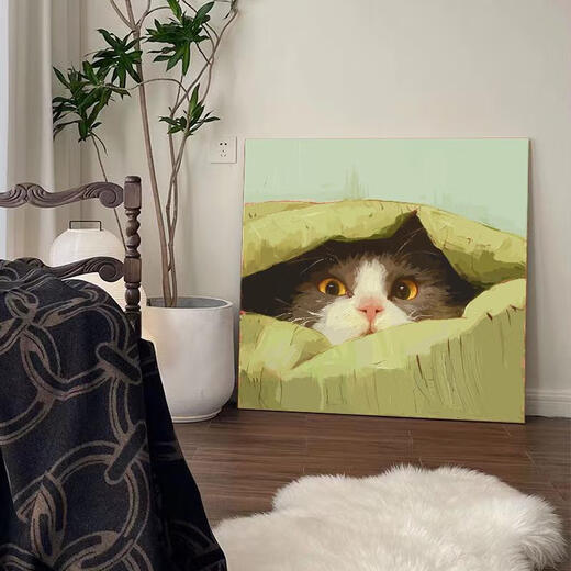 三栖虎可爱猫咪diy填充儿童涂色2024新款小尺寸手绘油彩装饰画 hy12804 80*80cm加厚内框+装饰外框