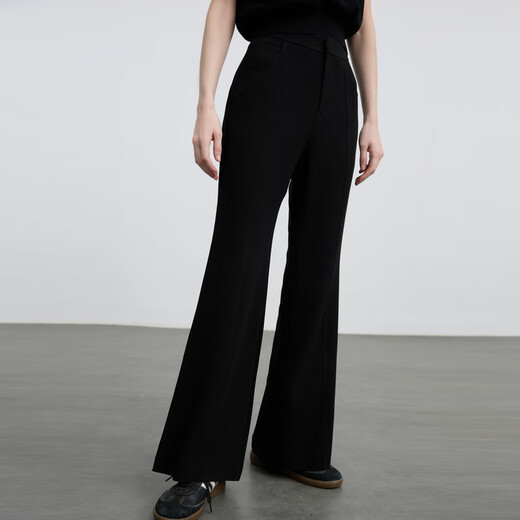 SANDAI 2025 SOMMER SOMMER SEISSICHENSäure Taillenlading Glockenbodenhose Schlankes und leicht ausgestellte Hosenhosen für Frauen schwarz l 165/70A