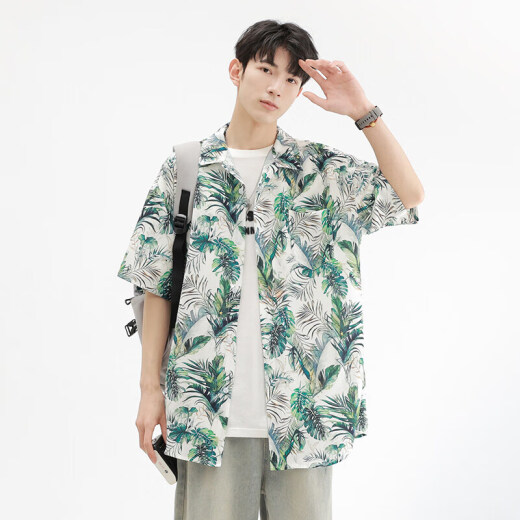 Kurashi Ichiki 2025 Summer suelto y cómoda seda de hielo fresco camisa de altura corta para hombres chaqueta de flores de la playa hawaianas 6629 Madagascar M