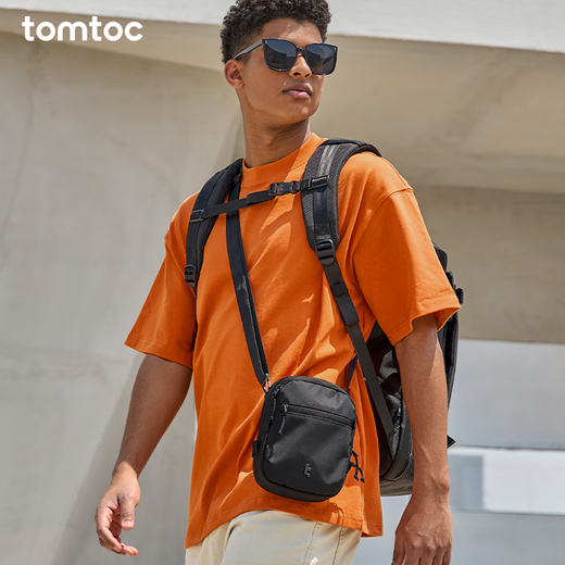 TomToc Crossbody Bag portátil de viaje portátil Mochila informal y liviana Bag de teléfono móvil Bag antirrobo Bag-On Bag T37 Negro 1.3L Viaje ligero
