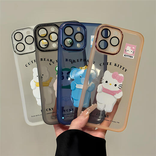 Китти, экспонированная на животе, подходит для Apple 16pro Metal Frame Cartoon Mobile Phone Case iPhone15 Anti-Fall Huawei PU Transparent-GH9274