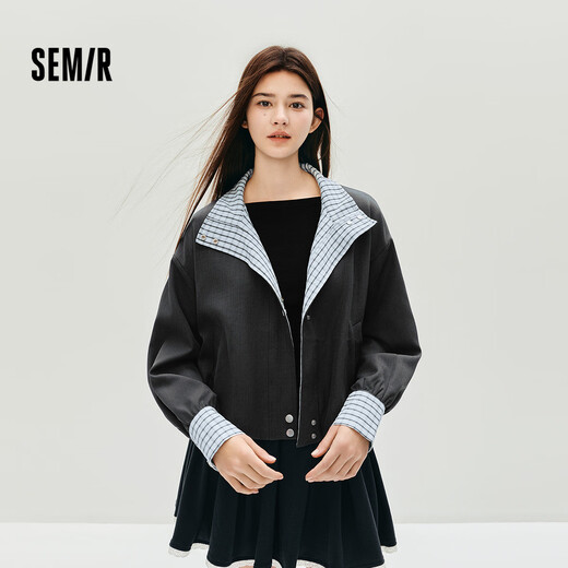 Semirjacke für Frauen Herbst Knospen Spleißen Plaid losen Standkragen 2025 Literarische Pendlerjacke 10A525108004