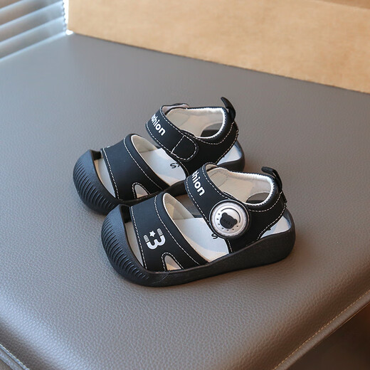 JOYNCLEON baby sandals summer new style soft-soled toddler non-slip shoes for boys and girls toe-toe beach shoes black size 24 inner length 15.5cm foot length 15cm