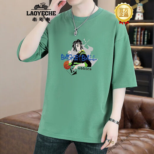 Voiture classique (Laoyche) T-shirt en vrac de cou rond masculin à la mode.