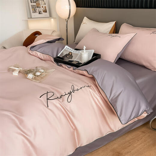Mengyi crib has a complete set of eight-piece sets of pure cotton five-piece sets of bedding, a full set of eight-piece sets of double quilts, light luxury - bay leaf powder + Roland purple main picture model 0.9-meter college student dormitory bed five-piece set 3-Jin [Jin equals 0.5 kg]