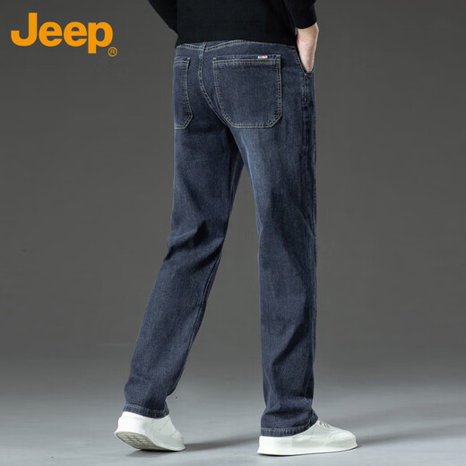 吉普（JEEP）牛仔裤男夏季宽松直筒休闲裤子男士潮流男裤 灰黑蓝 34