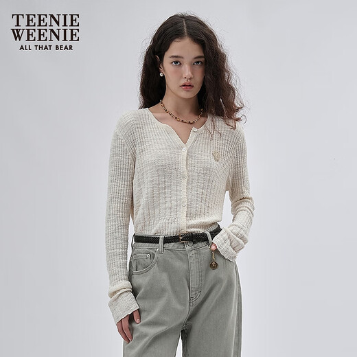 Teenie Weenie小熊女装2025年夏季新款薄款chic空调衫气质针织开衫 象牙白 S