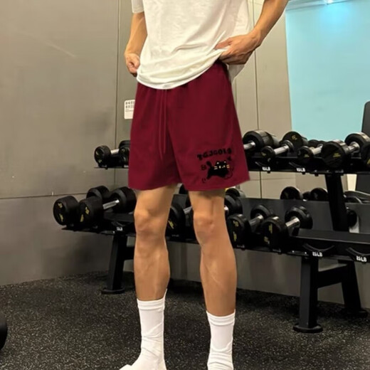 Homlean美式复古高街潮牌篮球短裤男夏季宽松大码直筒休闲运动短 HQWP-D834红色 XL
