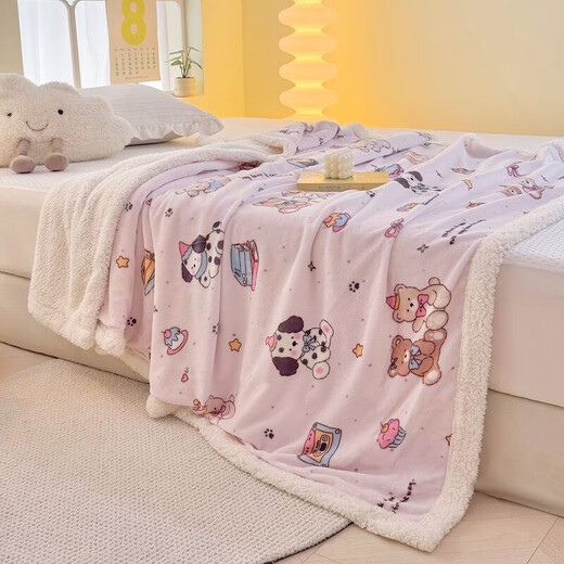 Fantasy A-type three-layer thickened plus plush blanket milk velvet office nap blanket kindergarten blanket autumn and winter blanket Huahuaxiong double-layer thickened high-gram weight milk velvet + lamb's velvet 150*200 single blanket A-type skin-friendly warm can be spread and covered