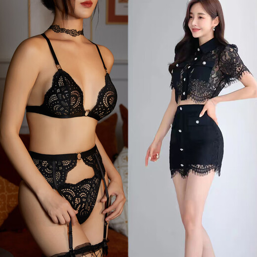 维多利亚宫廷情趣内衣套装性感诱惑三点式蕾丝三角杯丁裤诱惑两件套内衣套装 文胸+丁裤 M