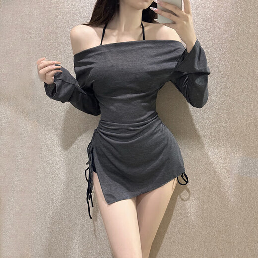 Fu Jian sun protection swimsuit women's three-piece bikini seaside resort style split boxer cover-up sexy pure desire hot spring swimsuit black and gray three-piece suit one size fits all 75-125 Jin Jin is equal to 0.5 kg