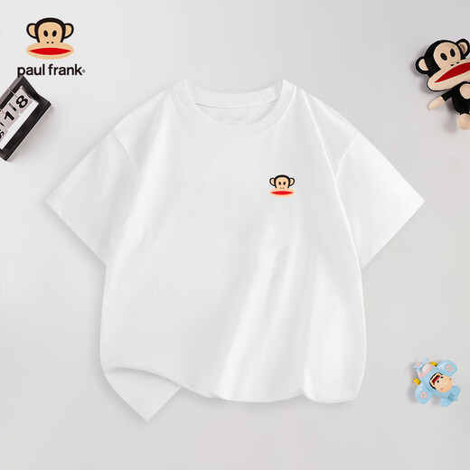 Big Mund Monkey (Paul Frank) Kinder mit kurzem Ärmeln T-Shirt 2025 Loose und Komfortable Baumwolle mit mittlerer Kinder-Kinder-Top 02ab White 130