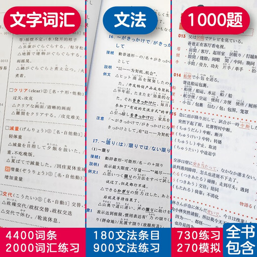 Japanese Red and Blue Book Series Red and Blue Book New Japanese Language Proficiency Test N2 Set Grammar and Grammar Text and Vocabulary (Detailed Explanation + Practice) 1000 Questions Intensive Training (Set of 3 Volumes) Red and Blue Book Free Audio