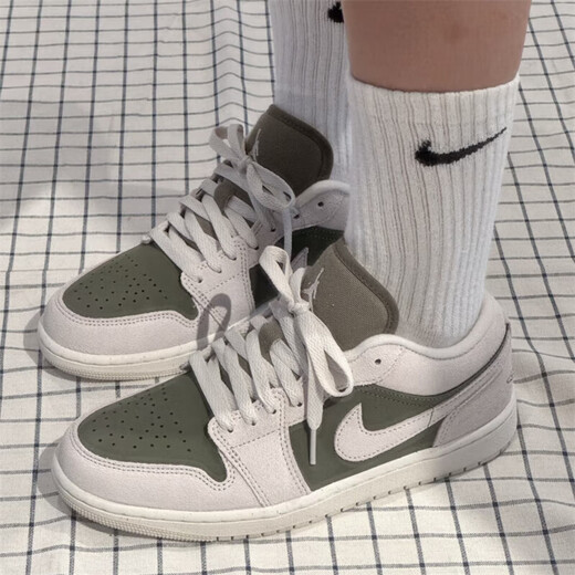 Nike Basketball Shoes Men's Summer New Air Jordan 1 Low AJ1 Joe 1 Casual Low-top Sports Shoes HV4089-201/Sail White/Medium Olive Green/Light Earth Brown 40