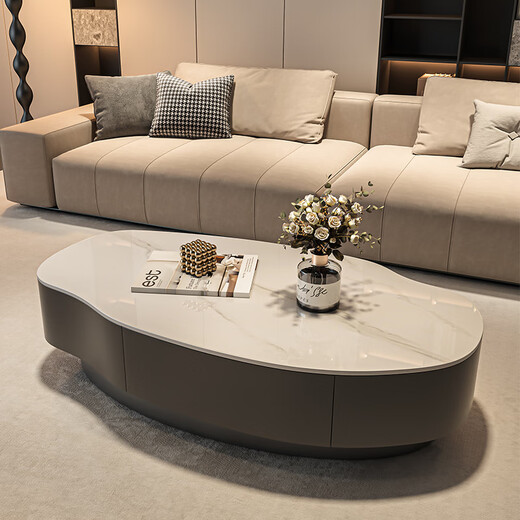 Seaworthy simple coffee table living room special-shaped combination slate coffee table dining table home high-end atmospheric size apartment light luxury tea table white frame white cabinet pure white slate 120