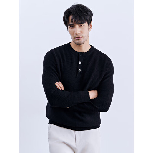 ANTCITY 202024 Autumn and Winter Warmth Henry Collar Wool Knitted Bottoming Shirt Business Casual Pullover Low Neck Sweater for Men Earth Brown M