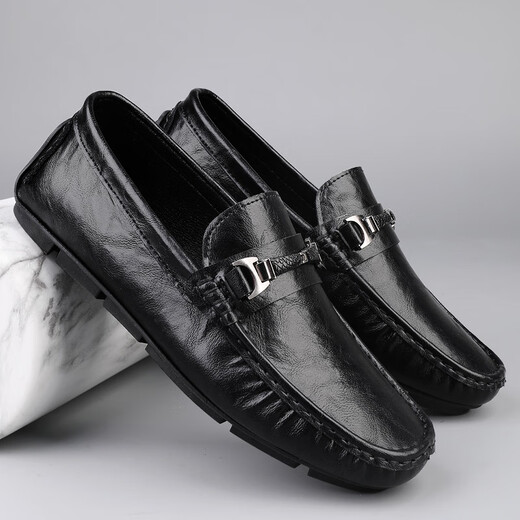Zapatos de cuero de cuero genuinos zapatos de cuero casuales para hombres zapatos suaves para hombres zapatos de negocios transpirables zapatos de moda para hombres zapatos de cuero británico 9912 negro 38