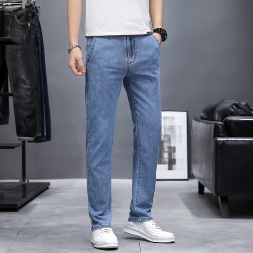 Canter Koala jeans ck牛仔裤男春秋款直筒修身薄款休闲浅蓝色牛仔长裤9866 浅蓝色 薄款 34 腰围86.5建议160斤