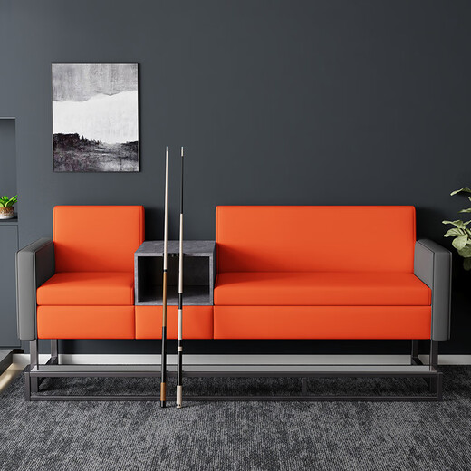 Billiards Sofa Billiard Hall Special Ball Viewing Chair Watching Deck Seats Leisure Special Double Billiard Room Chair Sofa Three-Seater Bright Orange + Rock Gray With Big Footrest (Storage