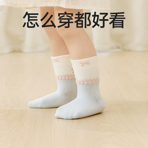Xiaolongren Xiaolongren 100% pure cotton boneless baby girl autumn and winter mid-tube type A spring and autumn newborn baby cotton socks T587 (fruit flowers) 4 pairs, one size fits all, size 12-14cm, recommended for 1-3 years old