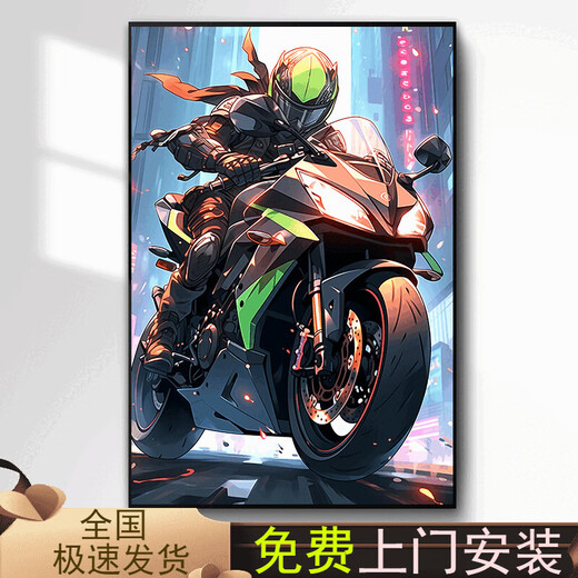 赛博朋克挂画电竞房汽车机车摩托车装饰画酒店走廊网吧背景墙壁画 夜幕战猫 S1047 40*60cm