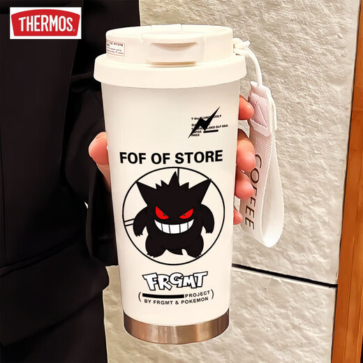 膳魔师（THERMOS）创意耿鬼保温杯大容量吸管水杯便携双饮口咖啡杯子新款男女高颜值 BXAB13796幽灵蓝+配挂绳 316不锈钢