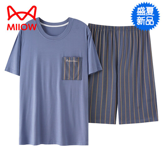 Cat Man (Miiow) [chinesisches Valentinstagsgeschenk] Modal Pyal Pyala Herren Sommer kurzärmelige Hose dünne Baumwollseide Home Kleidung für Männer Fett 6623 l