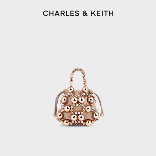 CHARLES&KEITH夏季女包CK2-50151346-A镂空金属串珠缎面手拎包女官方旗舰正品 Rose Gold玫瑰金色