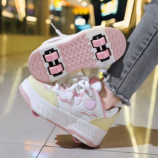 2025 Nouveaux chaussures de déchaînement pour enfants Chaussures garçons quatre roues baskets filles doubles roues patins peuvent marcher et détachable 9921 Black Four Roues Suivez le premier expédition 31 Code standard