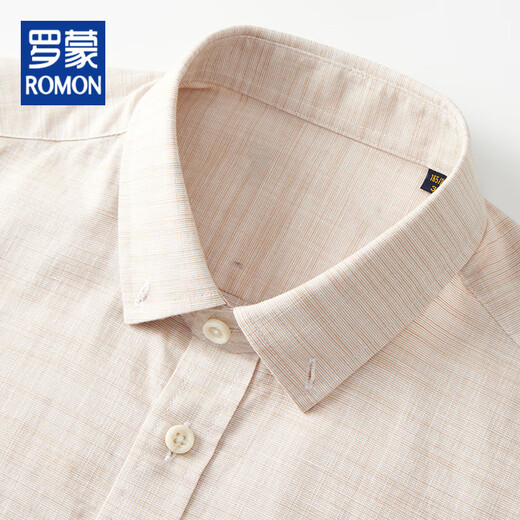 ROMON men's shirt cotton and linen breathable brand withdrawal of the bidding tail goods summer casual shirt solid color short-sleeved linen men's top Khaki S 165/84A/3895-105Jin[Jin equals 0.5 kg]