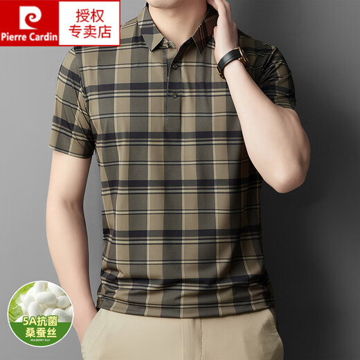 Pier Cardin Mulberry Silk Silk Silk Silk Camiseta 2025 Summer NUEVA Camisa de polo a cuadros de mediana tamaño de mediana edad de mediana edad 753-azul (a cuadros) M 165 Recomendado 90-110Jin [Jin equivale a 0.5 kg]