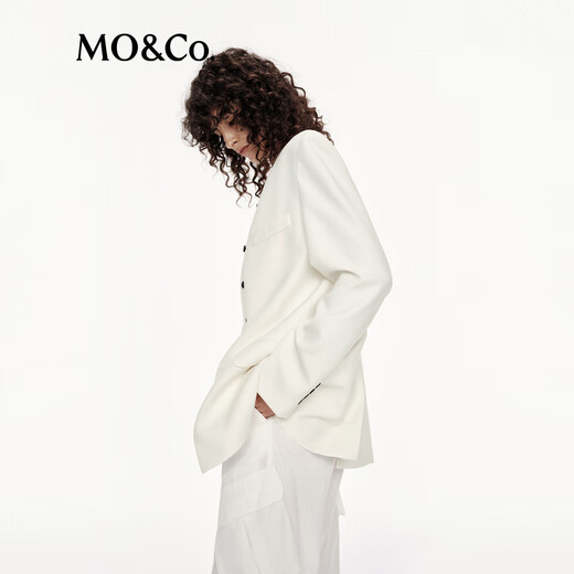 MO&Co. C+ Series Fake Two-piece Suit 2025 Autumn New Arrival Collarless Shoulder Padded Outline Jacket MBE3BLA019 Beige S /160