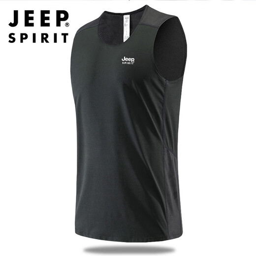 JEEP SPIRIT吉普速干背心男士夏季薄款透气运动吸汗宽松中年爸爸大码坎肩t恤 吉普-jp-12202-基础黑-银标 10XL l100-120斤