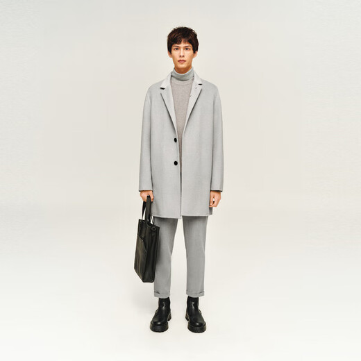 
Peacebird men's woolen coat men's mid-length lapel single-breasted casual wool coat gray 1 (combined) L