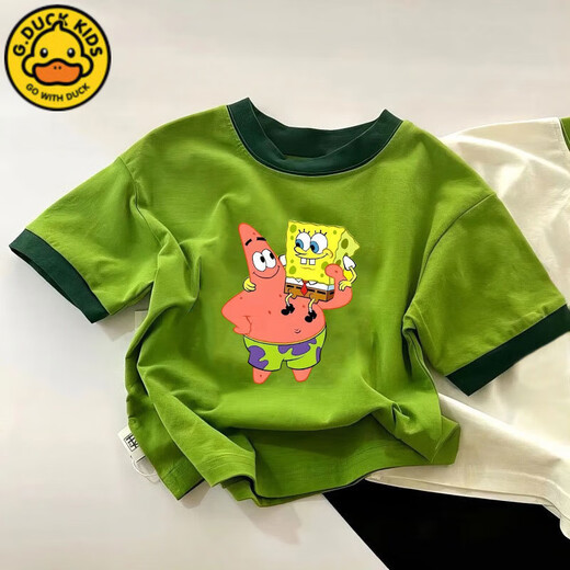 G.DUCKKIDS男童女童纯棉短袖T恤夏季新款卡通海绵宝宝半袖儿童洋气上衣t 673绿色【派大星抱 海绵宝宝】 130