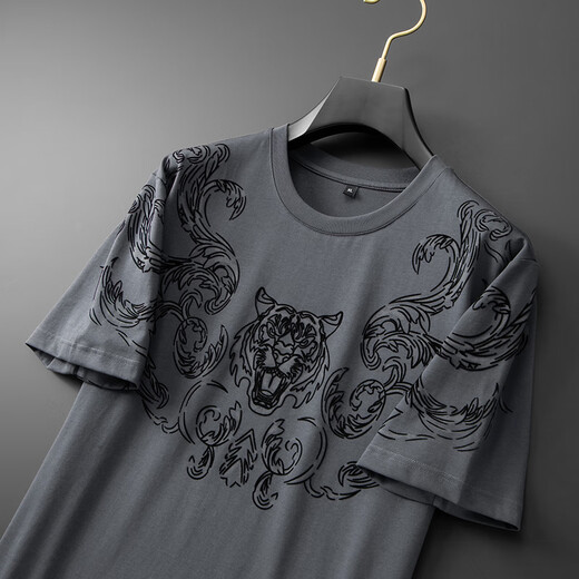 Control de ropa de moda 2025 Summer redondeo de algodón de algodón corto de manga corta más grasa más grasa de media manga delgada Top con estampado suelto nuevo 5012 Black XL